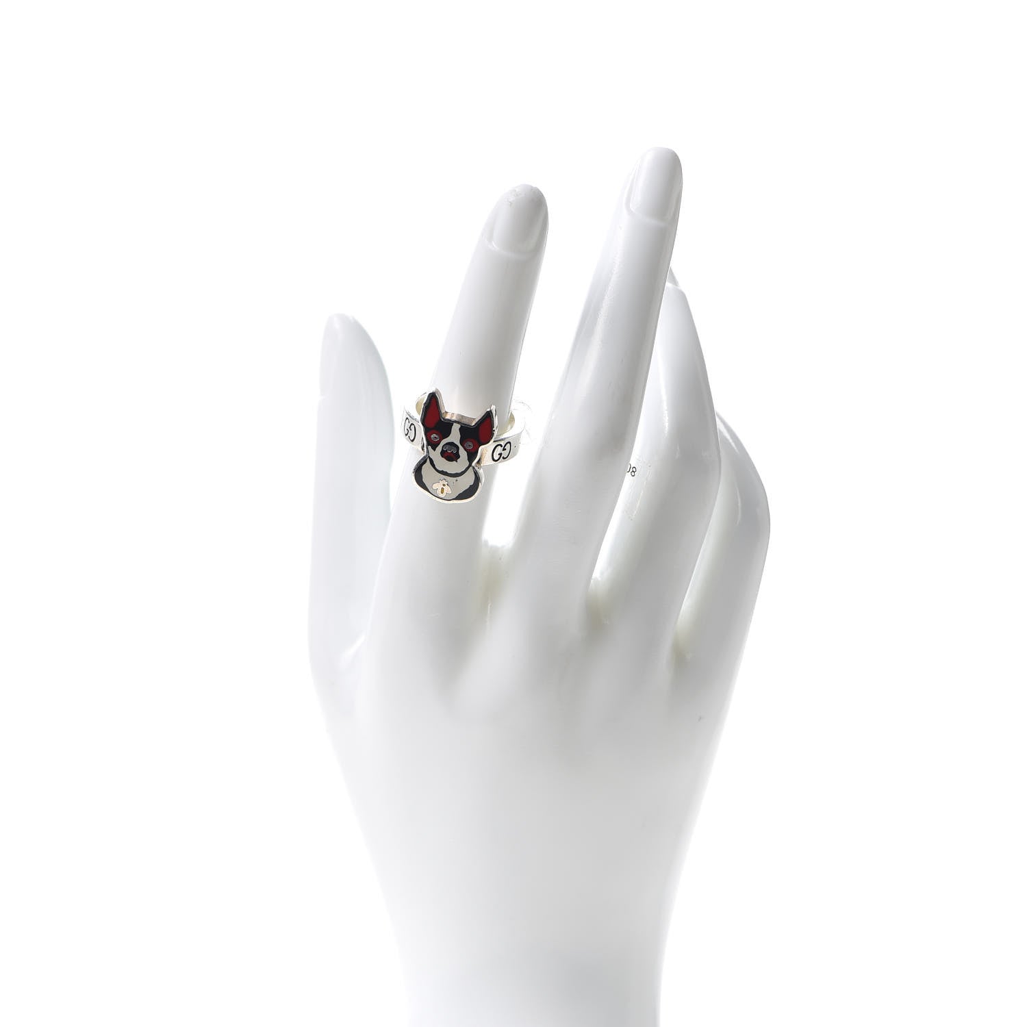 Gucci Sterling Silver Enamel Orso Ring 54 6.75 2 of 7