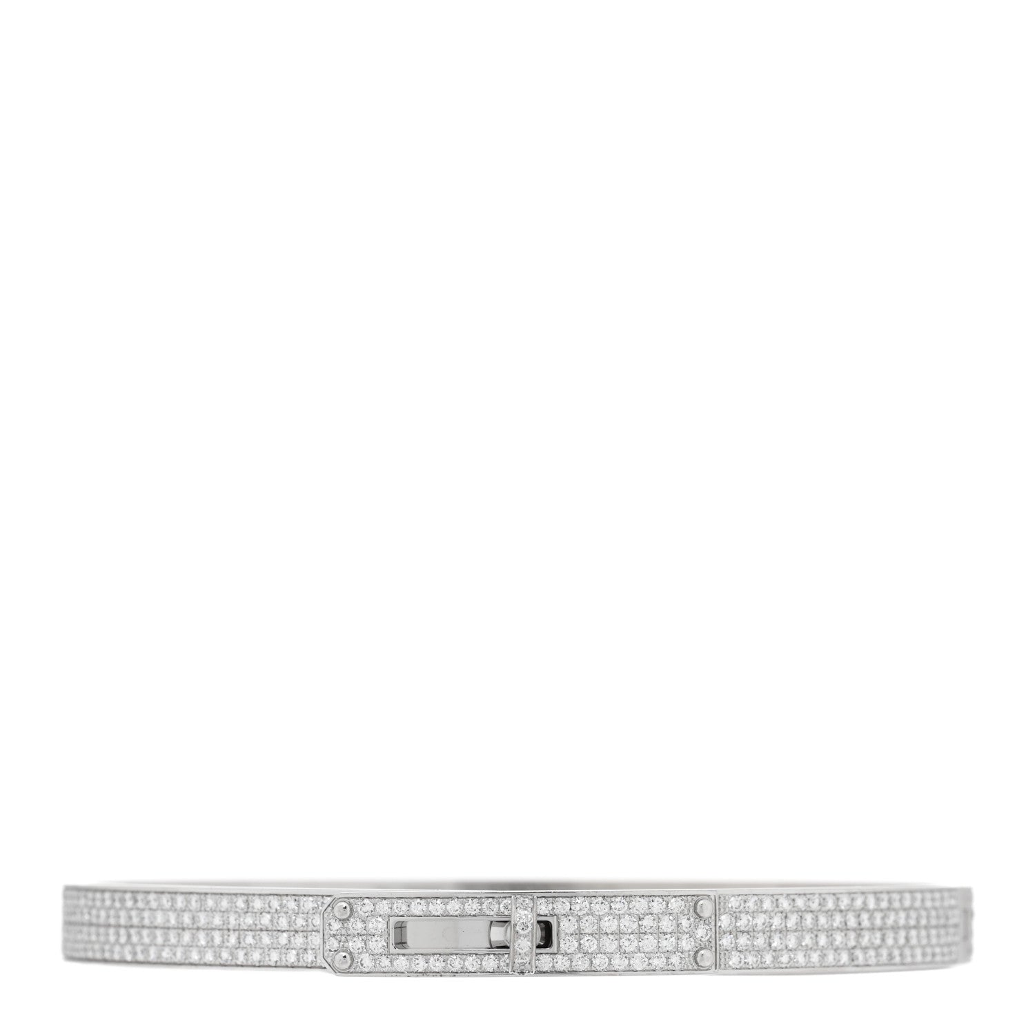 Hermes 18K White Gold Diamond PM Kelly Full Pave Bracelet LG 1 of 4