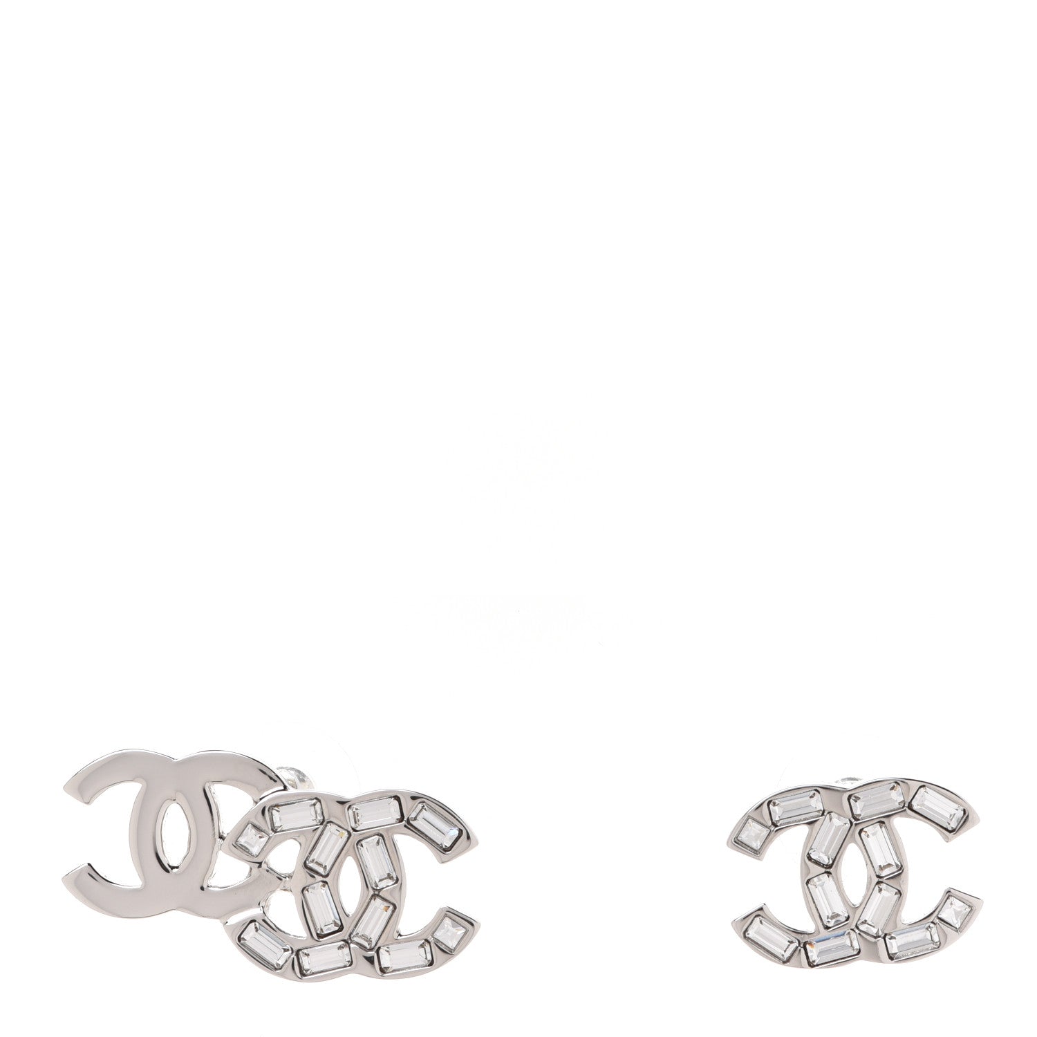 Chanel Baguette Crystal Double CC Earrings Silver 1 of 5
