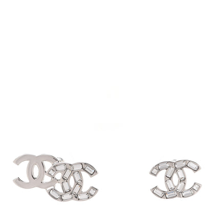 Chanel Baguette Crystal Double CC Earrings Silver 1 of 5