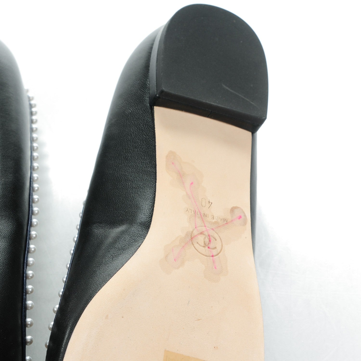 Chanel Lambskin Pearl Cap Toe CC Ballerina Flats 40 Black Navy 9 of 9