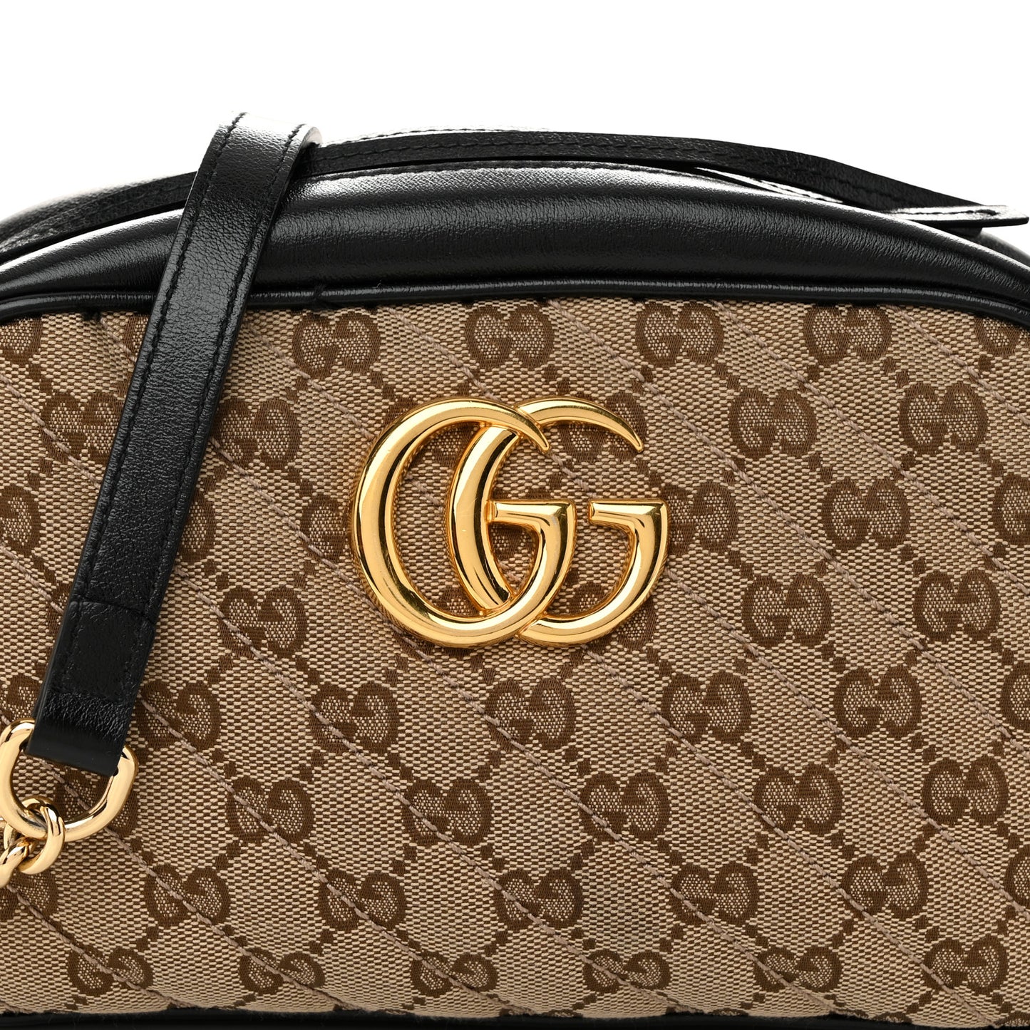 Monogram Matelasse Diagonal Small GG Marmont Chain Shoulder Bag Beige Black