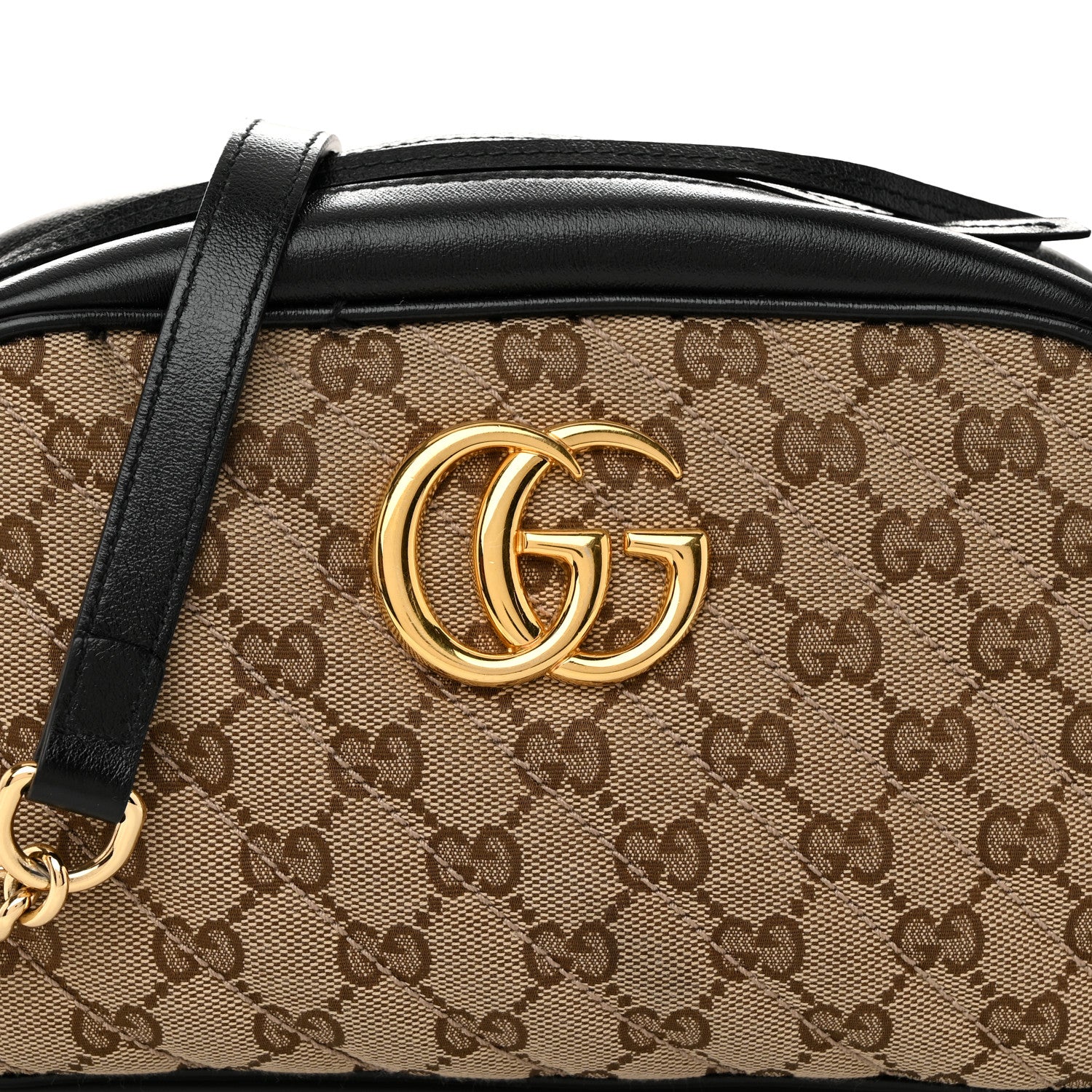 Gucci Monogram Matelasse Diagonal Small GG Marmont Chain Shoulder Bag Beige Black 8 of 11