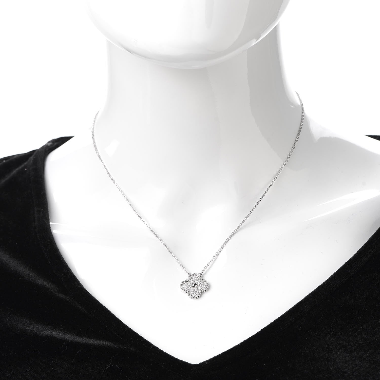 Van Cleef & Arpels 18K White Gold Diamond Vintage Alhambra Pendant Necklace 2 of 8