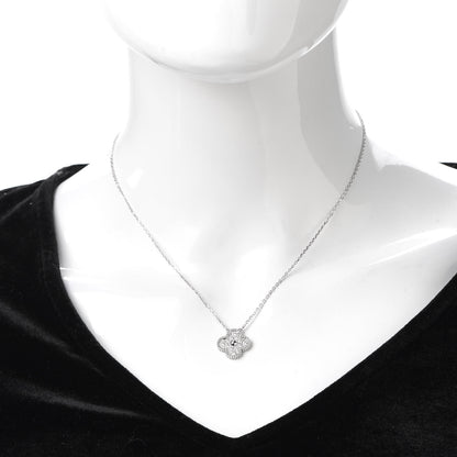 Van Cleef & Arpels 18K White Gold Diamond Vintage Alhambra Pendant Necklace 2 of 8