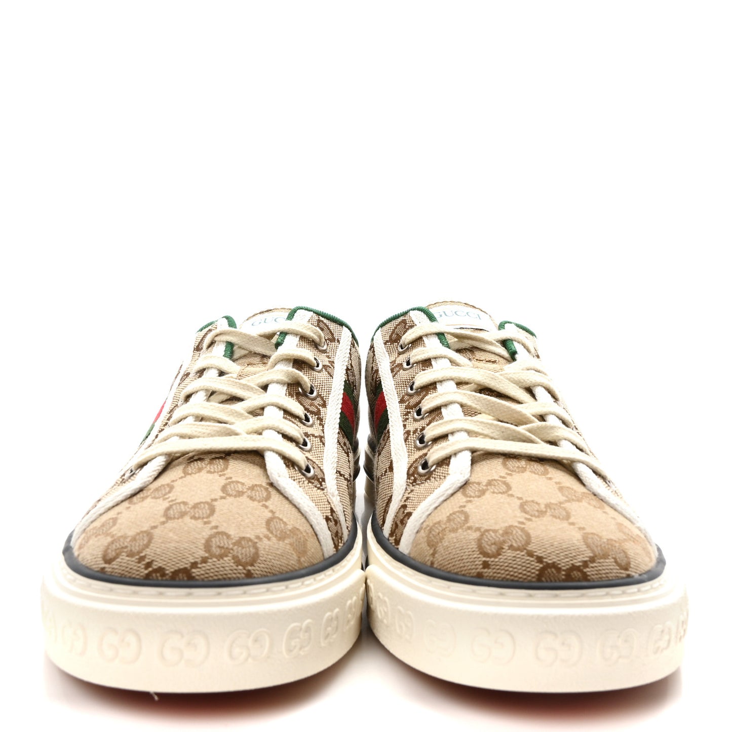 GG Monogram Web Mens 1977 Tennis Sneakers 9 Beige Ebony Mystic White Vert