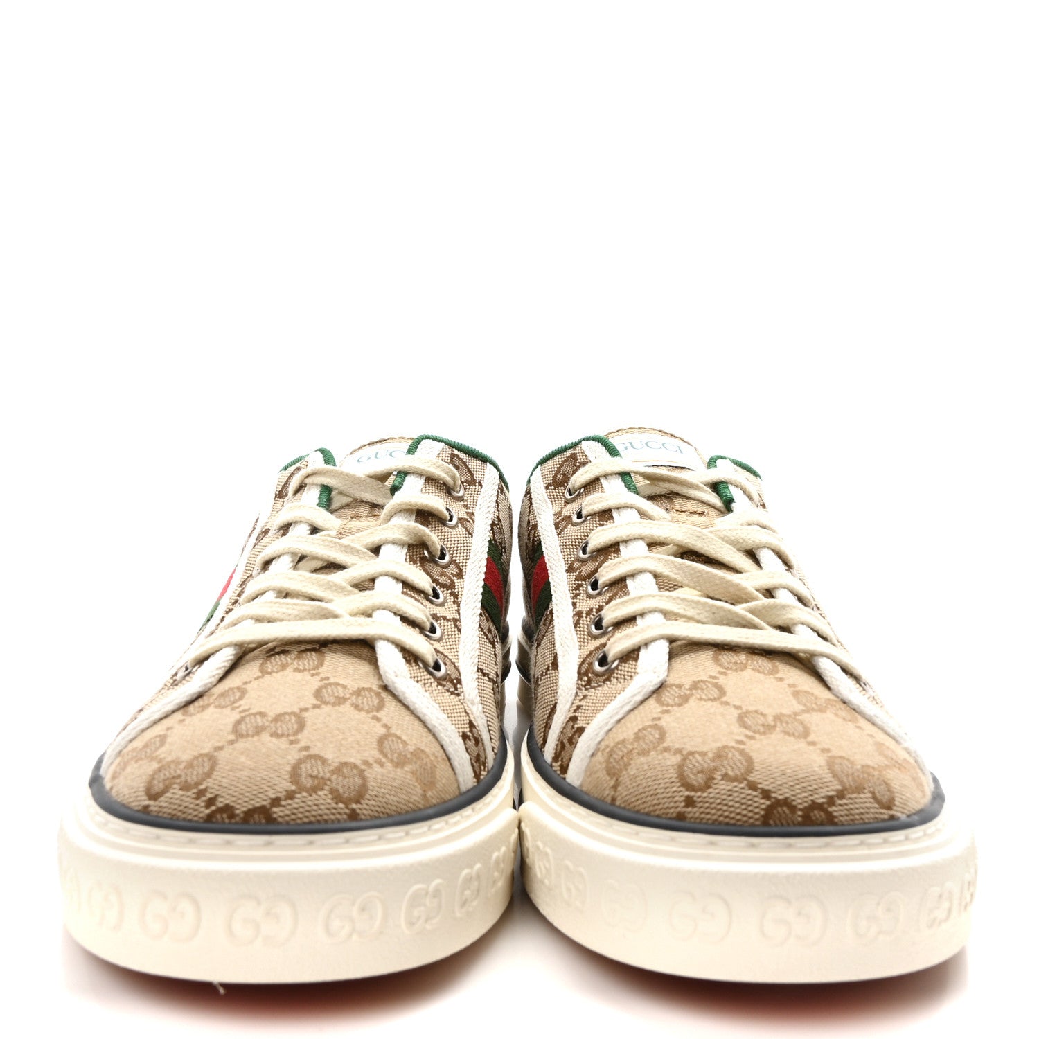 Gucci GG Monogram Web Mens 1977 Tennis Sneakers 9 Beige Ebony Mystic White Vert 3 of 9