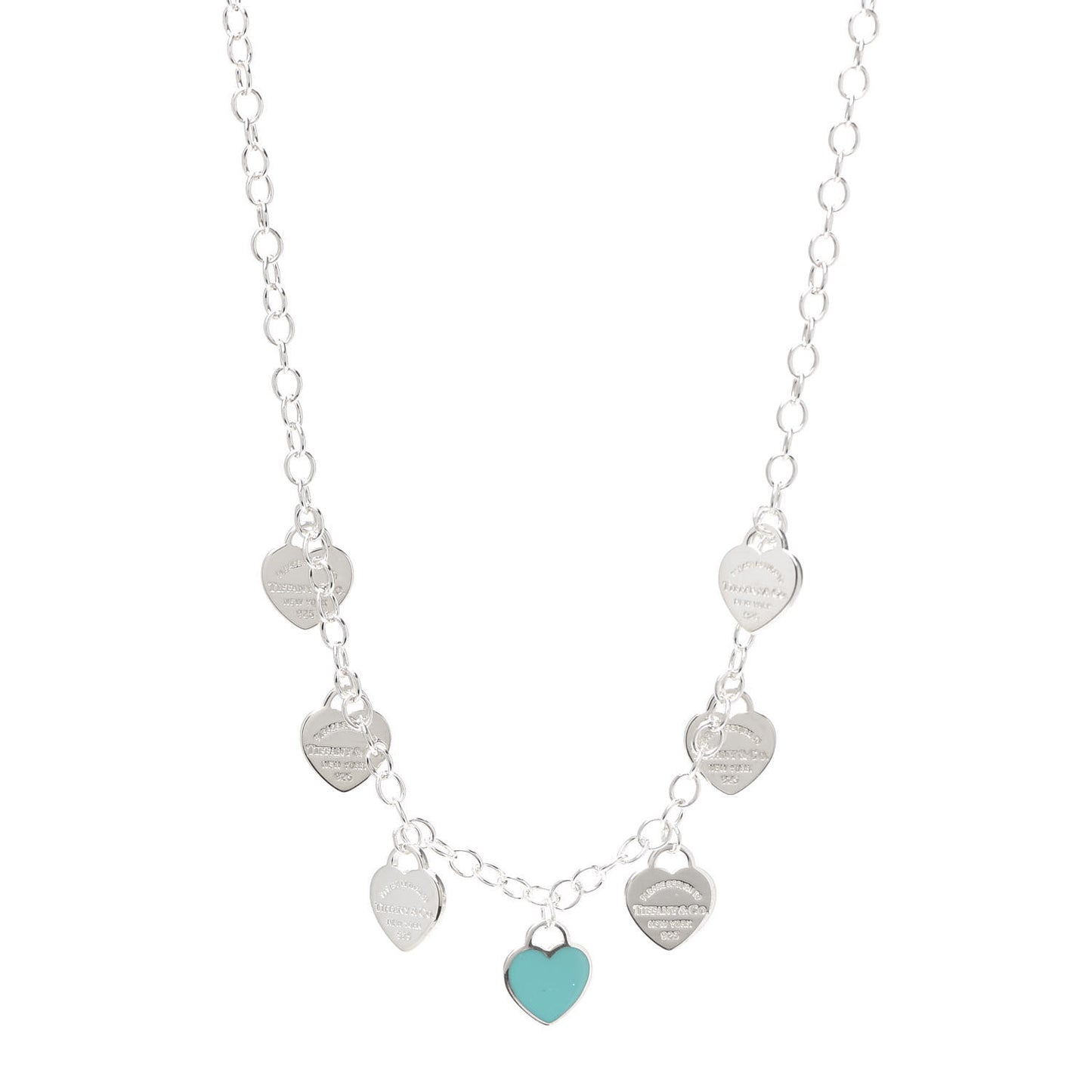Sterling Silver Enamel Return to Tiffany Multi Heart Charm Necklace Blue