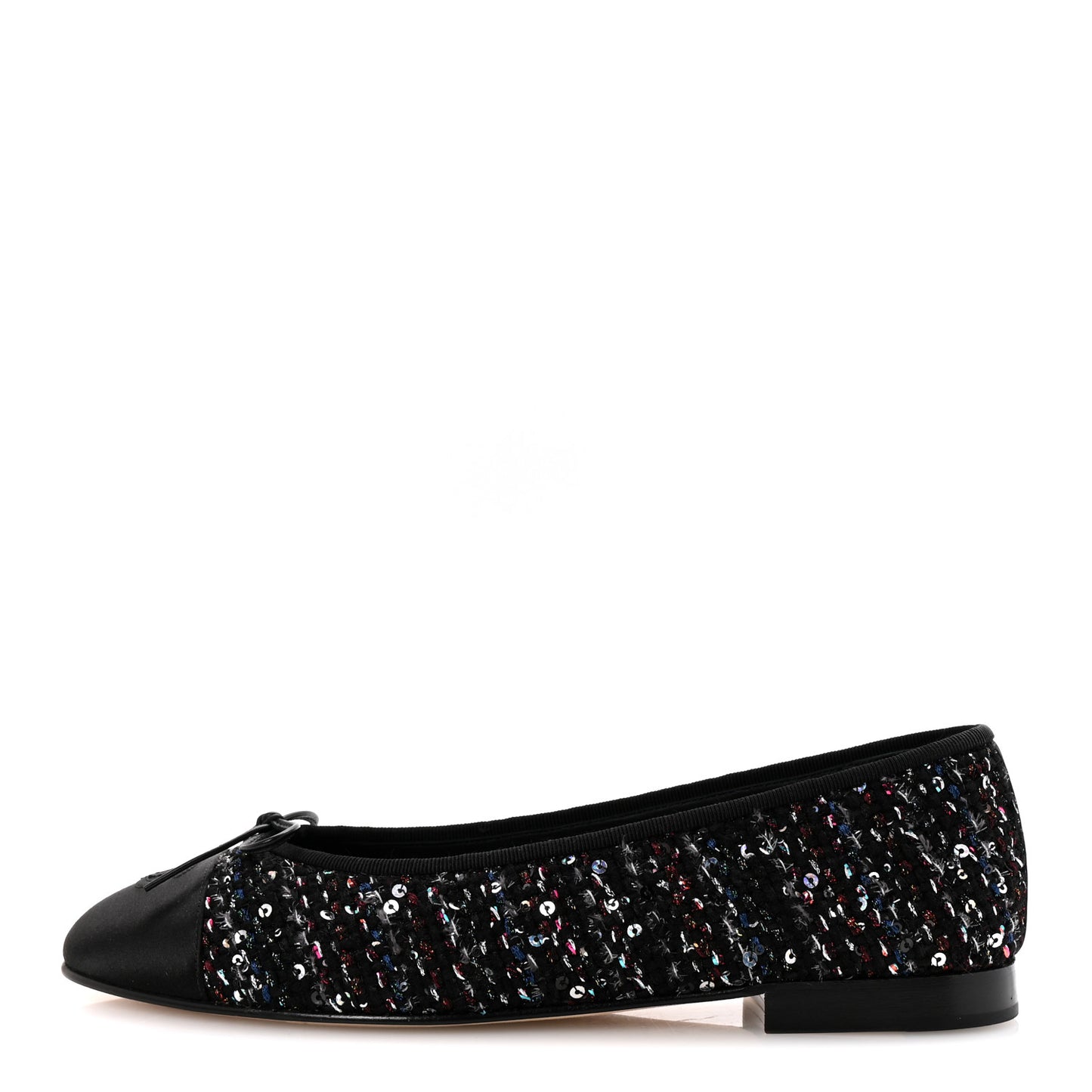 Tweed Sequin Satin Cap Toe Ballerina Flats 40.5 Black