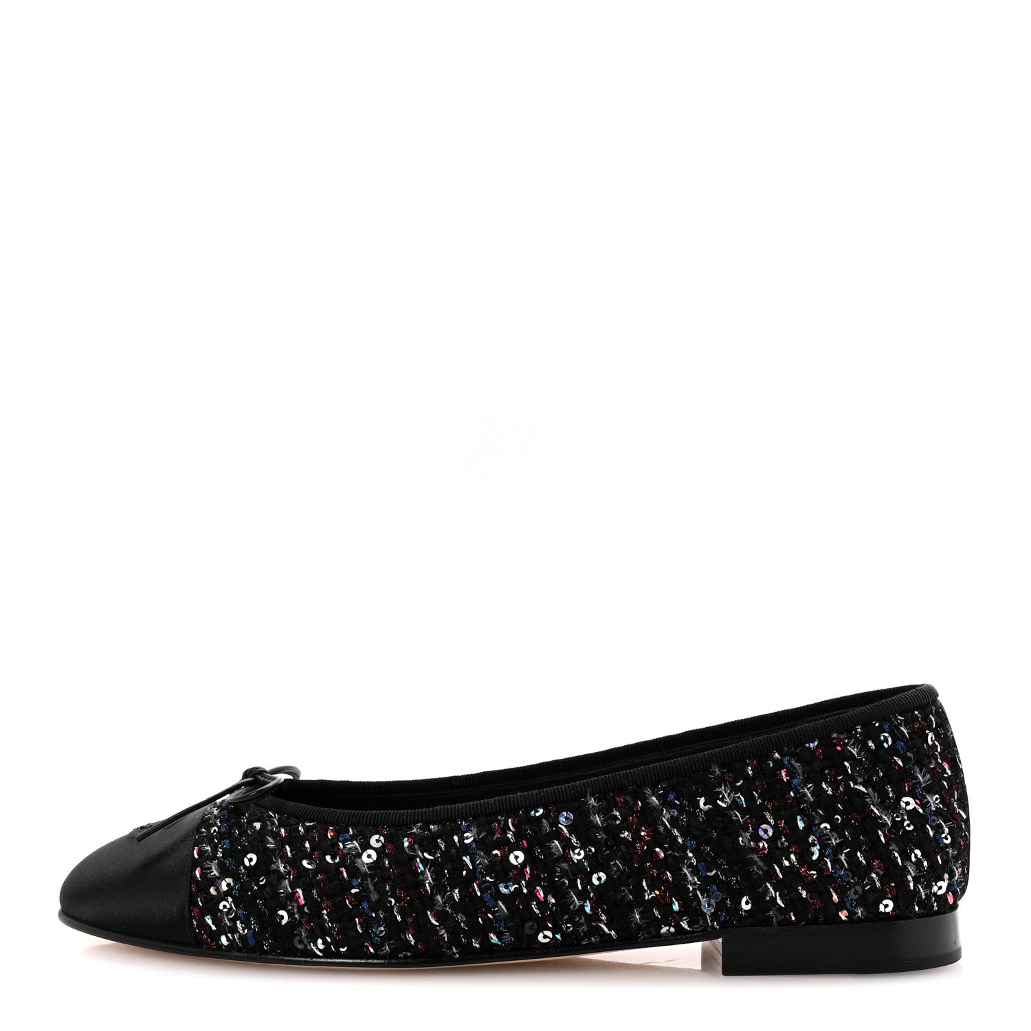 Chanel Tweed Sequin Satin Cap Toe Ballerina Flats 40.5 Black 2 of 20