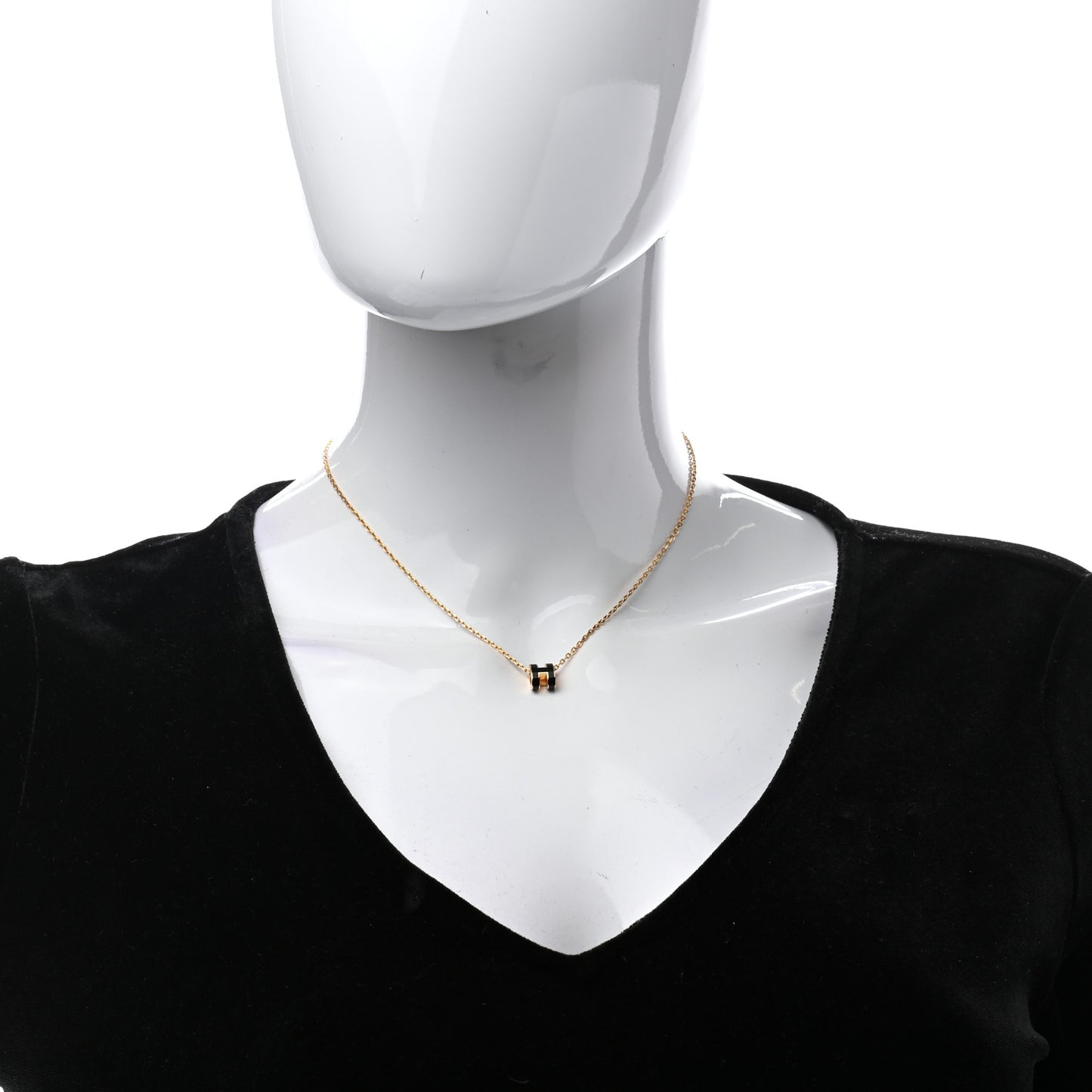 Lacquered Gold Mini Pop H Pendant Necklace Black