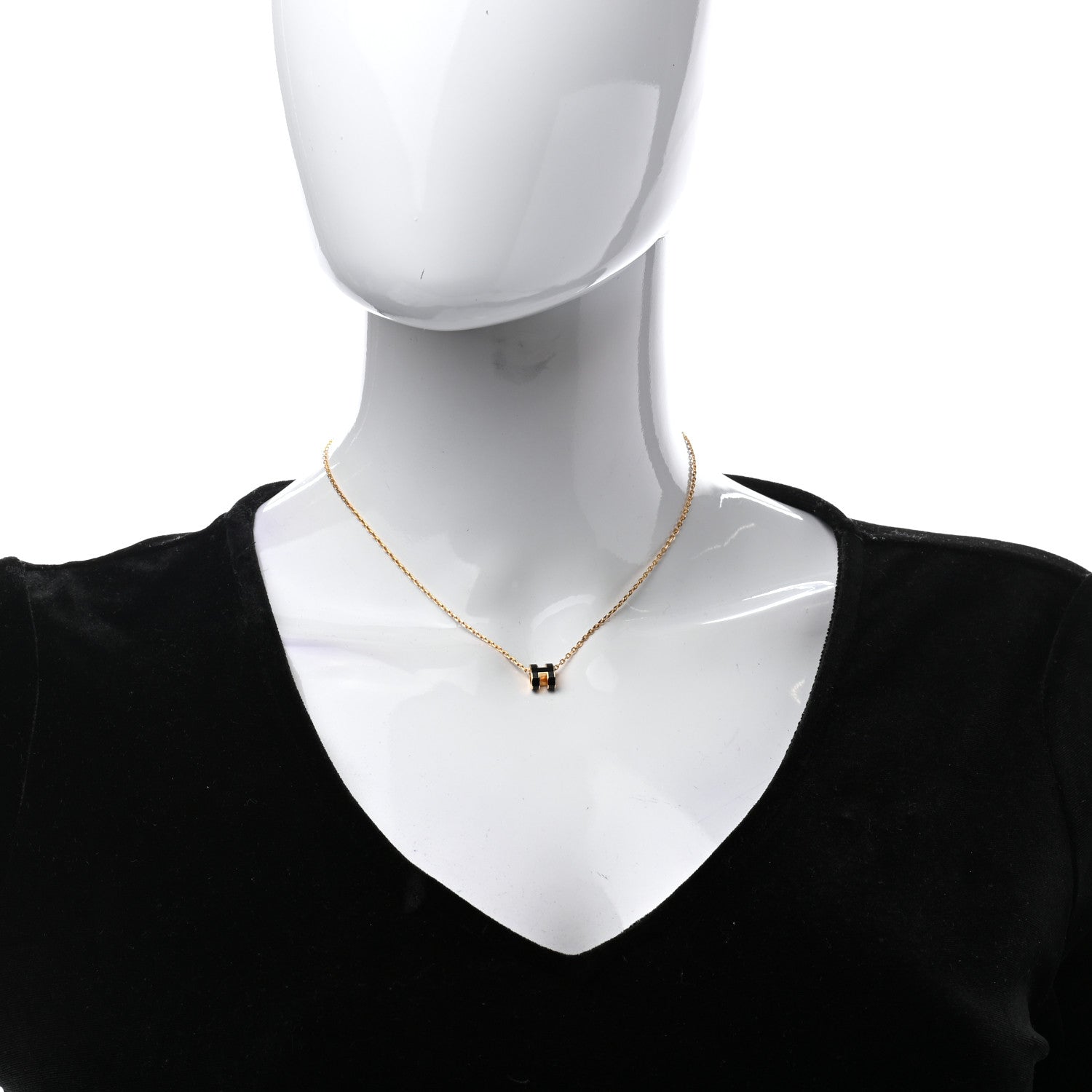 Hermes Lacquered Gold Mini Pop H Pendant Necklace Black 2 of 7