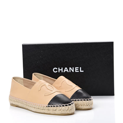 Chanel Lambskin CC Espadrilles 38 Beige Black 10 of 10