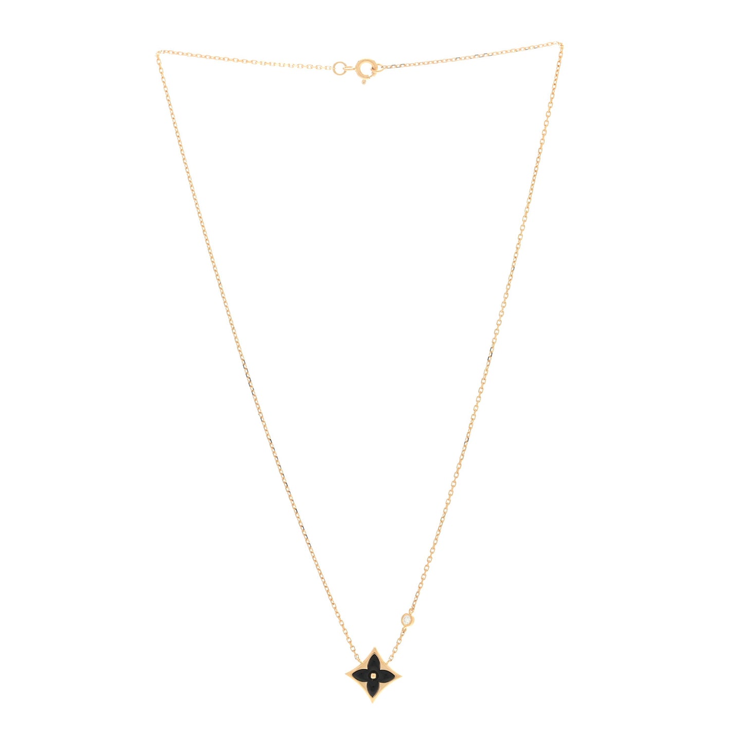 18K Yellow Gold Diamond Black Onyx Color Blossom BB Star Pendant Necklace