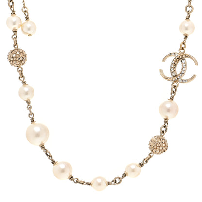 Chanel Pearl Crystal CC Short Necklace Gold 1 of 7