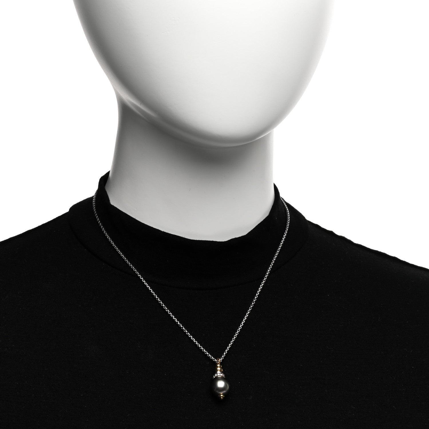 David Yurman Sterling Silver 18K Yellow Gold Diamond Tahitian Pearl Pendant Necklace 2 of 4
