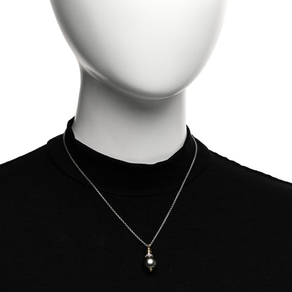 David Yurman Sterling Silver 18K Yellow Gold Diamond Tahitian Pearl Pendant Necklace 2 of 4