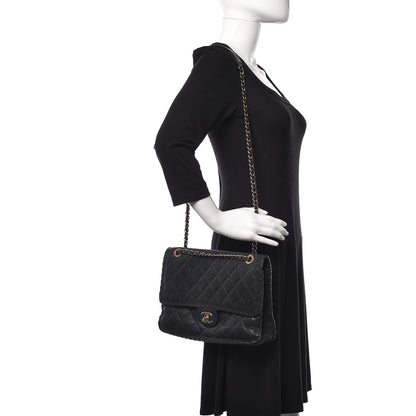 Chanel Suede Calfskin Jumbo Happy Stitch Flap Black 2 of 13