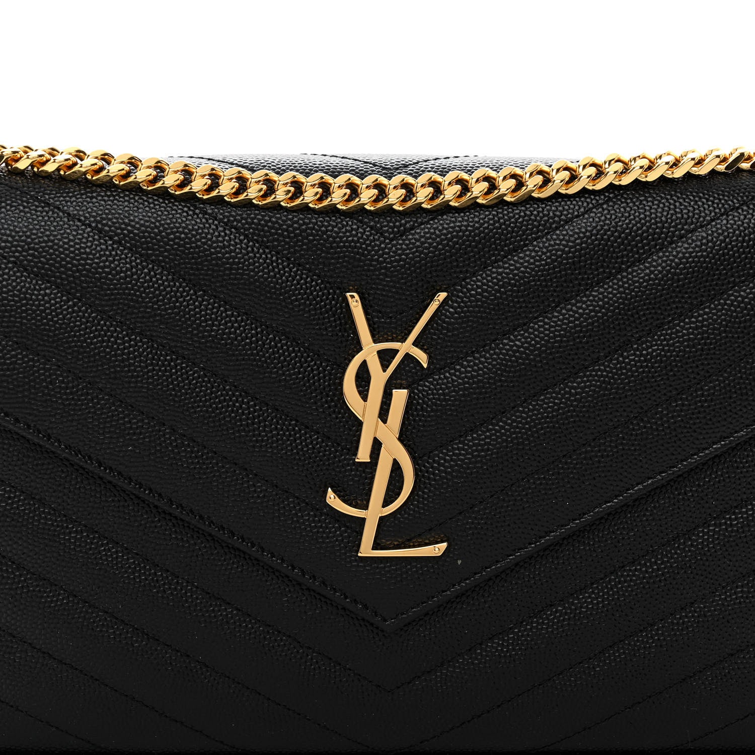 Saint Laurent Grain De Poudre Matelasse Chevron Monogram Chain Wallet Black 7 of 10