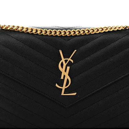 Saint Laurent Grain De Poudre Matelasse Chevron Monogram Chain Wallet Black 7 of 10