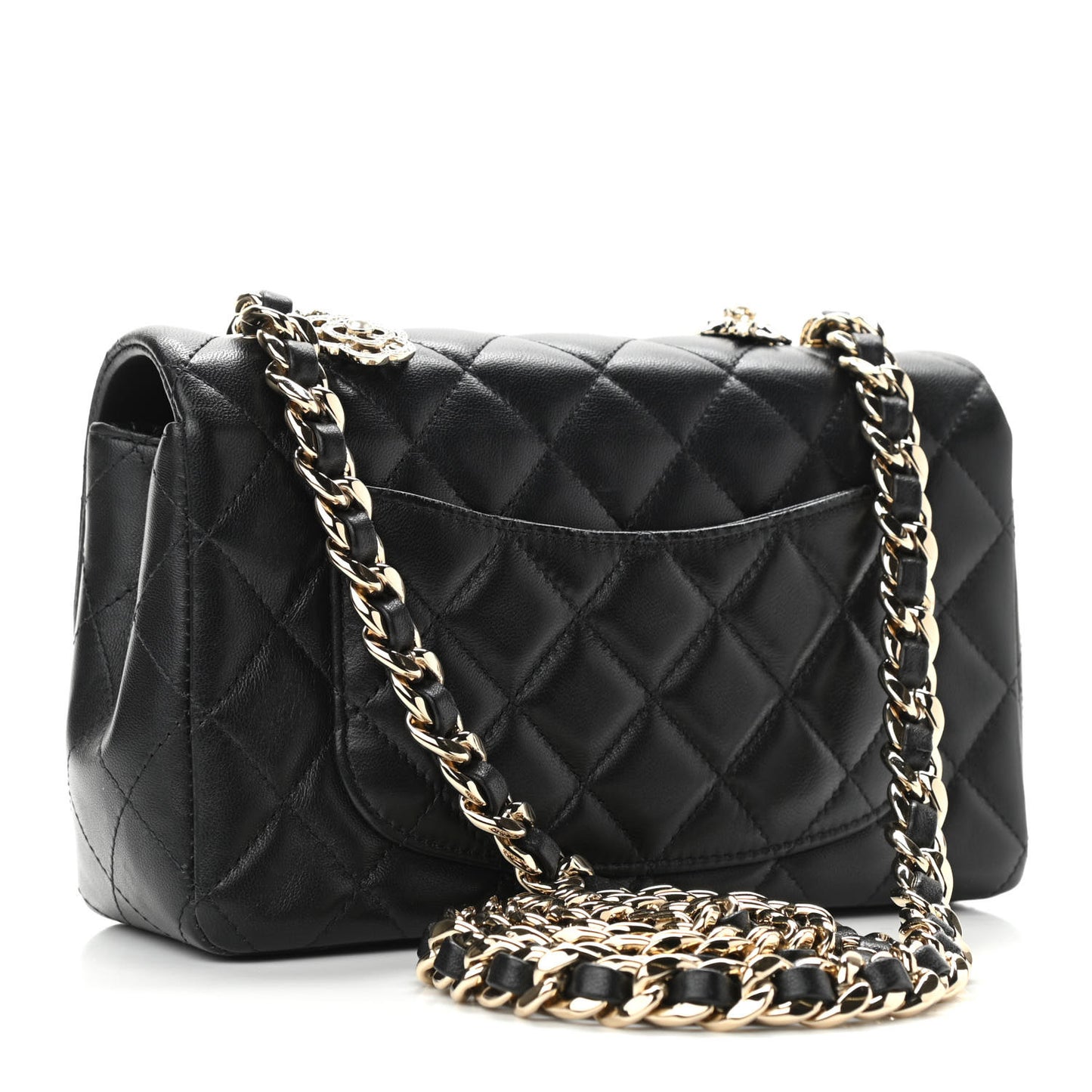 Lambskin Quilted Mini Coco Charms Rectangular Flap Black