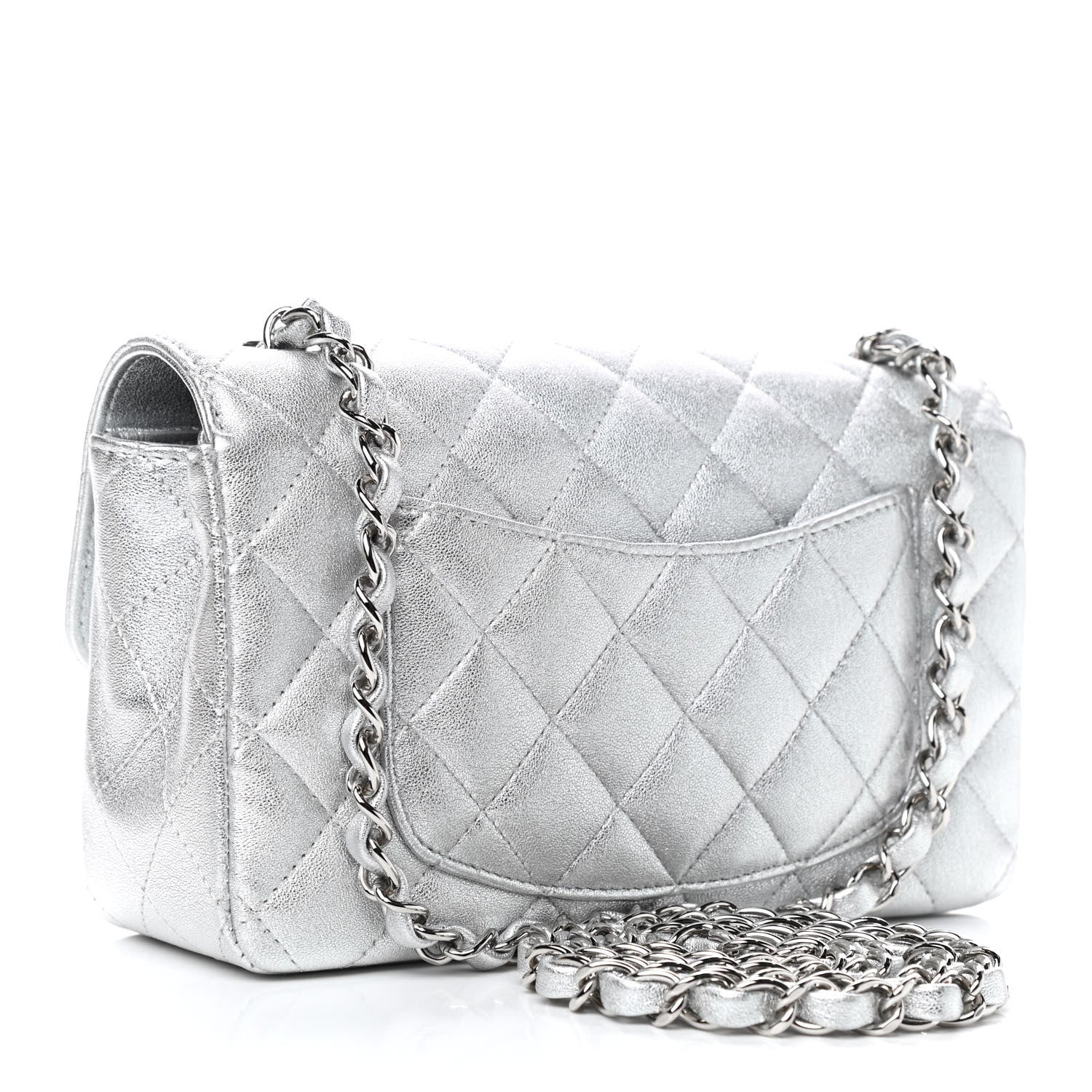 Chanel Metallic Lambskin Quilted Mini Rectangular Flap Silver 3 of 9