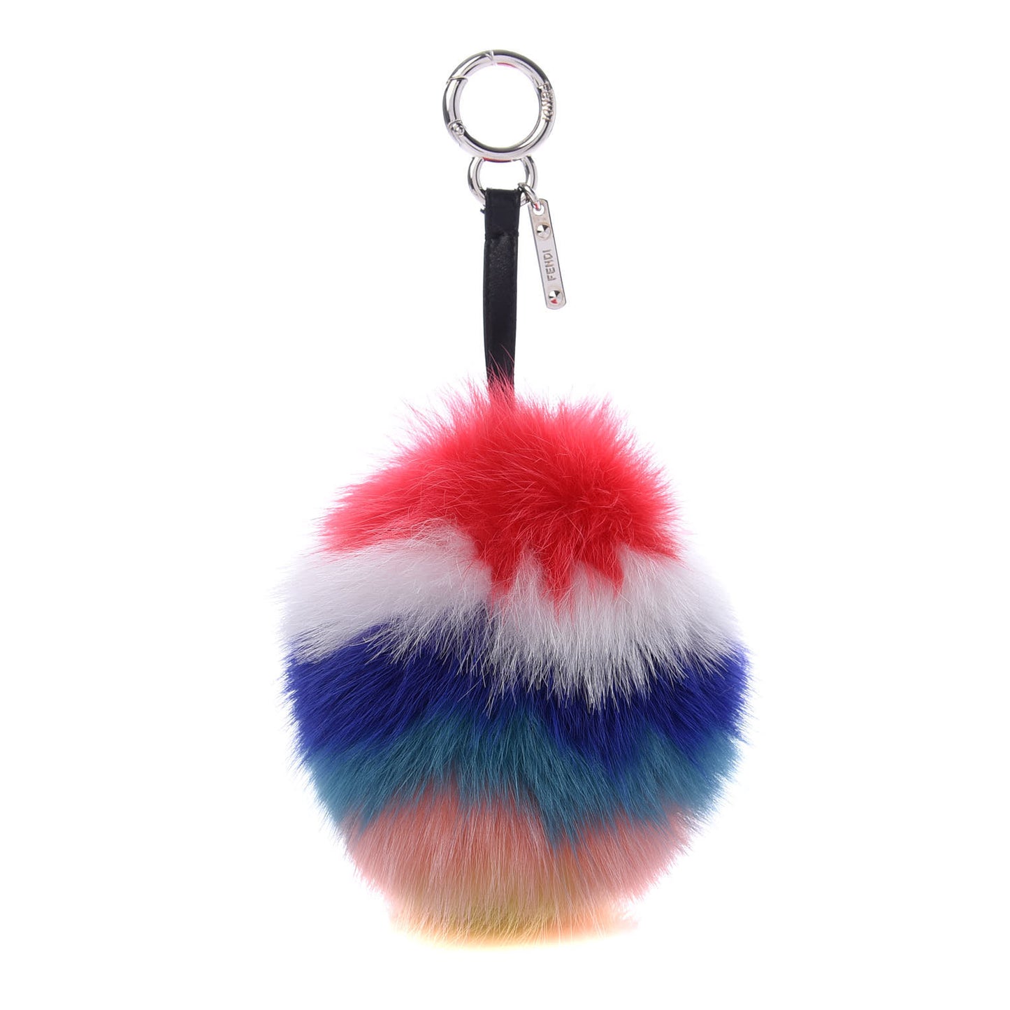 Fox Fur Shiny Nappa Rainbow Pom Pom Bag Charm Rosso Multicolor Black