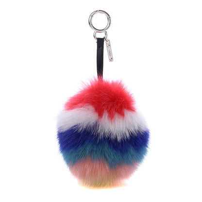 Fendi Fox Fur Shiny Nappa Rainbow Pom Pom Bag Charm Rosso Multicolor Black 1 of 4