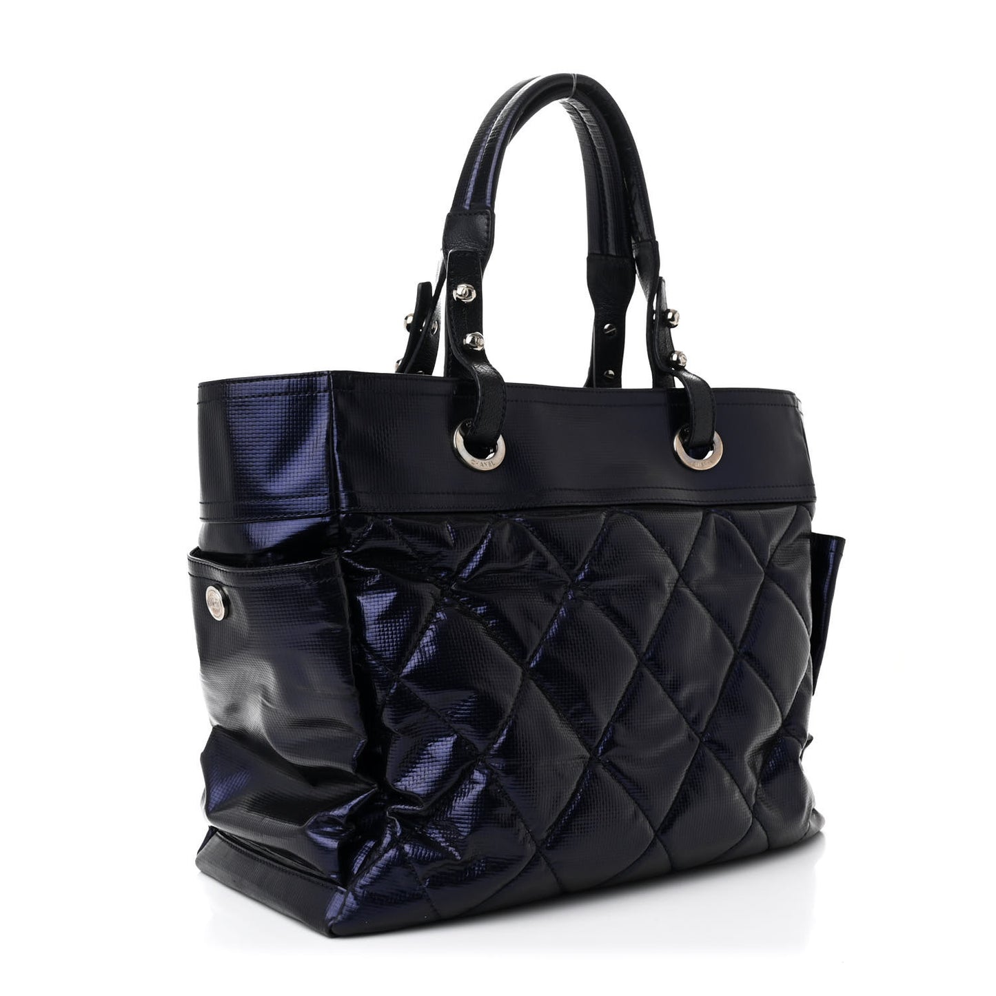 Metallic Coated Canvas Quilted Large Paris Biarritz Tote Blue