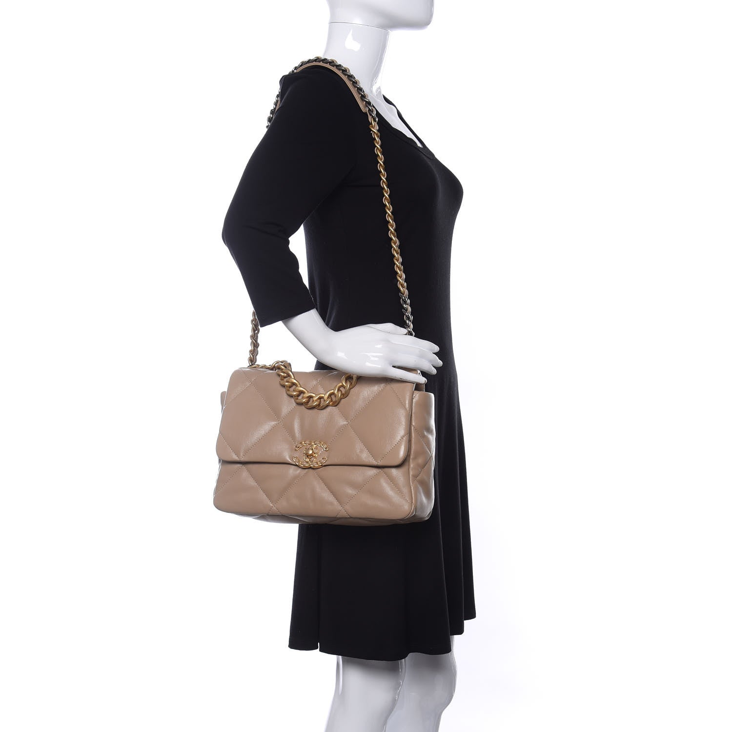 Chanel Lambskin Quilted Large Chanel 19 Flap Dark Beige 2 of 11