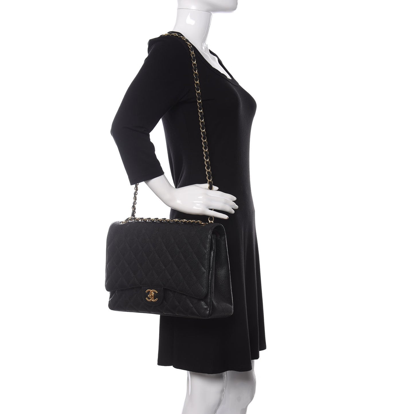Caviar Quilted Maxi Double Flap Black