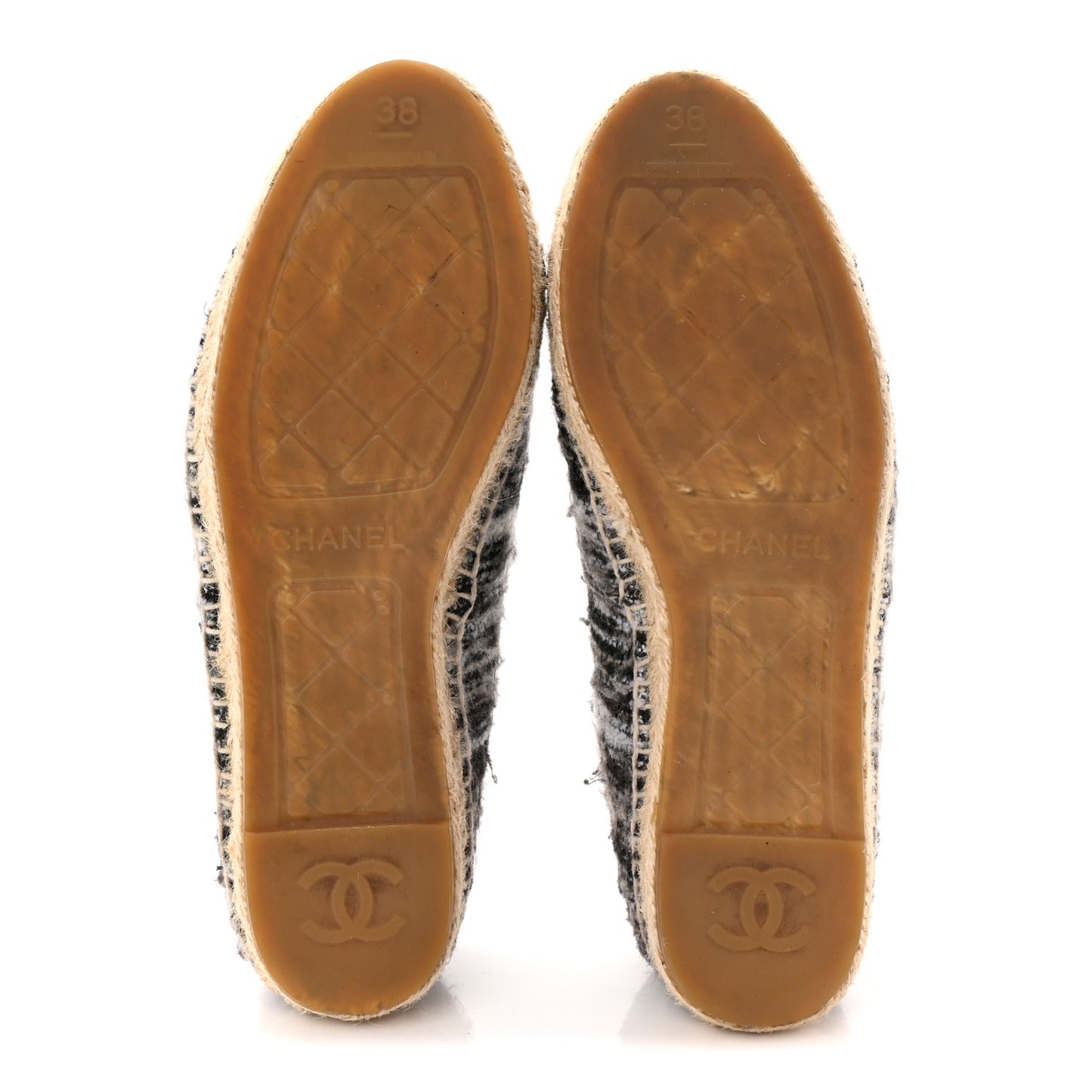 Tweed Grosgrain CC Espadrilles 38 Grey Black