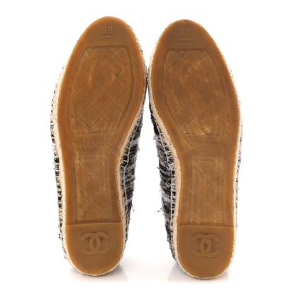 Chanel Tweed Grosgrain CC Espadrilles 38 Grey Black 6 of 10