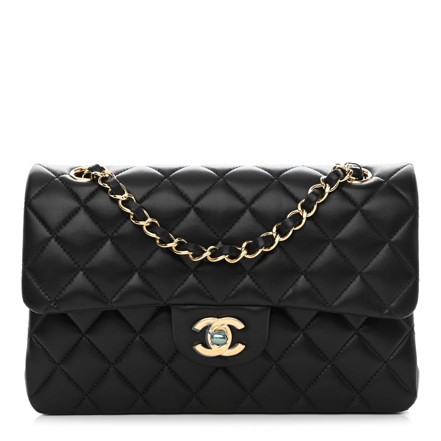 Lambskin Quilted Small Double Flap Black