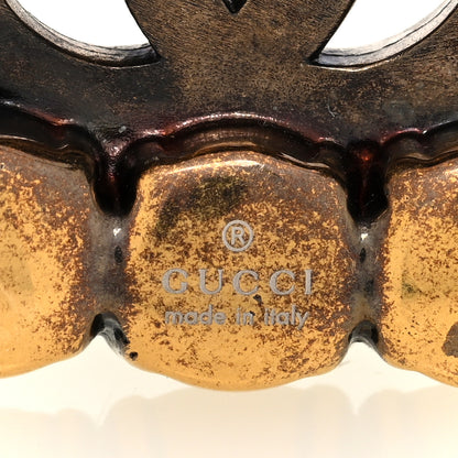Gucci Metal Crystal Double G Brooch Aged Gold Green 3 of 3