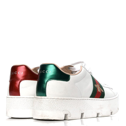 Gucci Calfskin Web Bee Embroidered Womens Ace Platform Sneakers 39 White 3 of 7