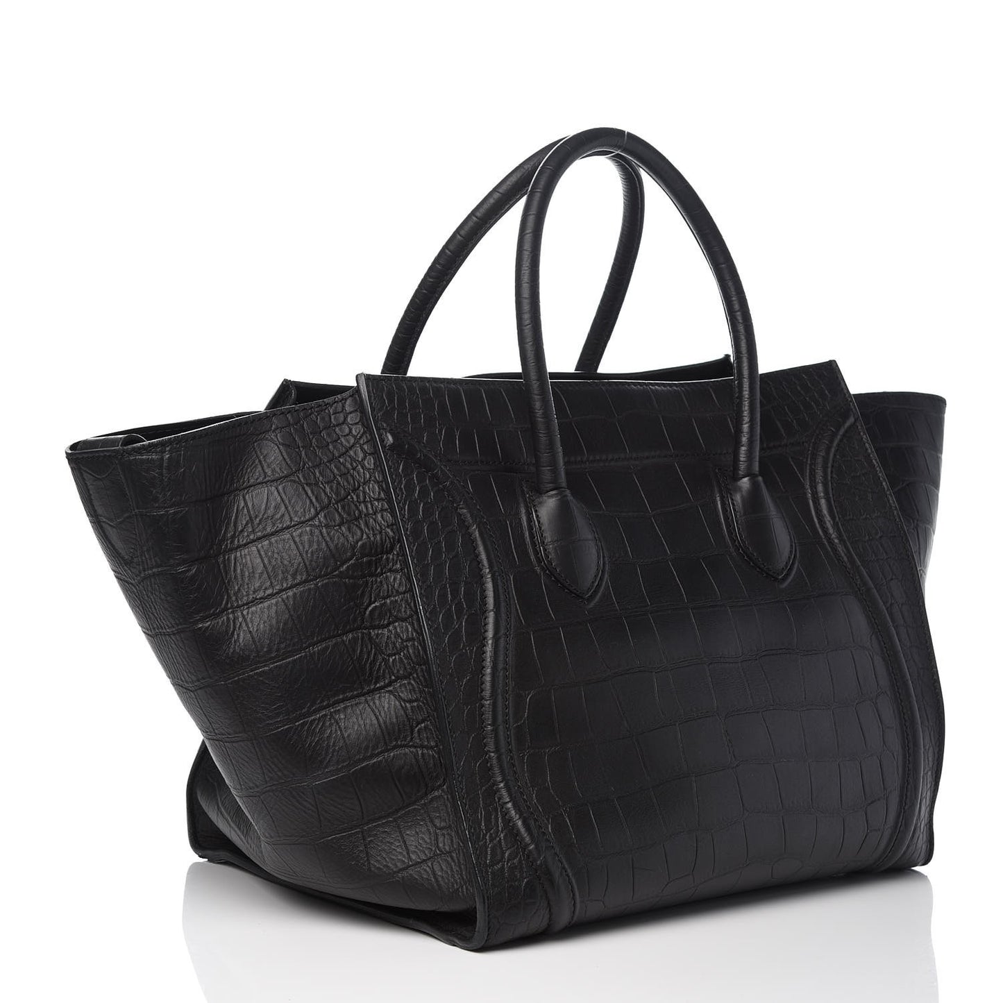 Crocodile Embossed Calfskin Large Phantom Luggage Black