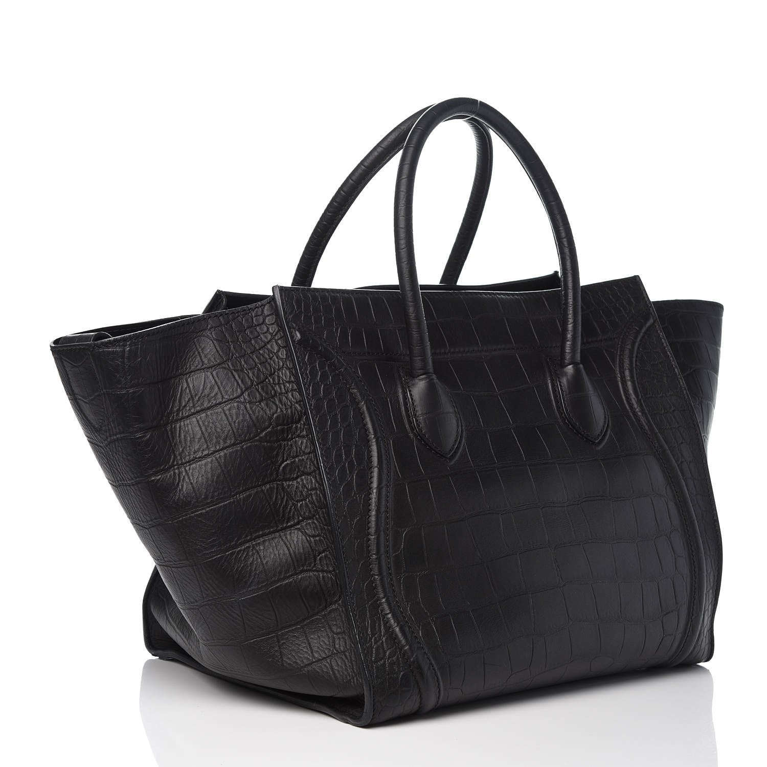 Celine Crocodile Embossed Calfskin Large Phantom Luggage Black 3 of 14