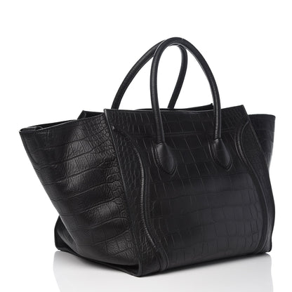 Celine Crocodile Embossed Calfskin Large Phantom Luggage Black 3 of 14