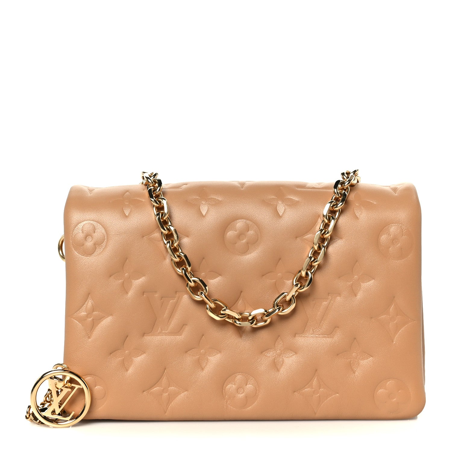 Louis Vuitton Lambskin Embossed Monogram Pochette Coussin Camel 1 of 11