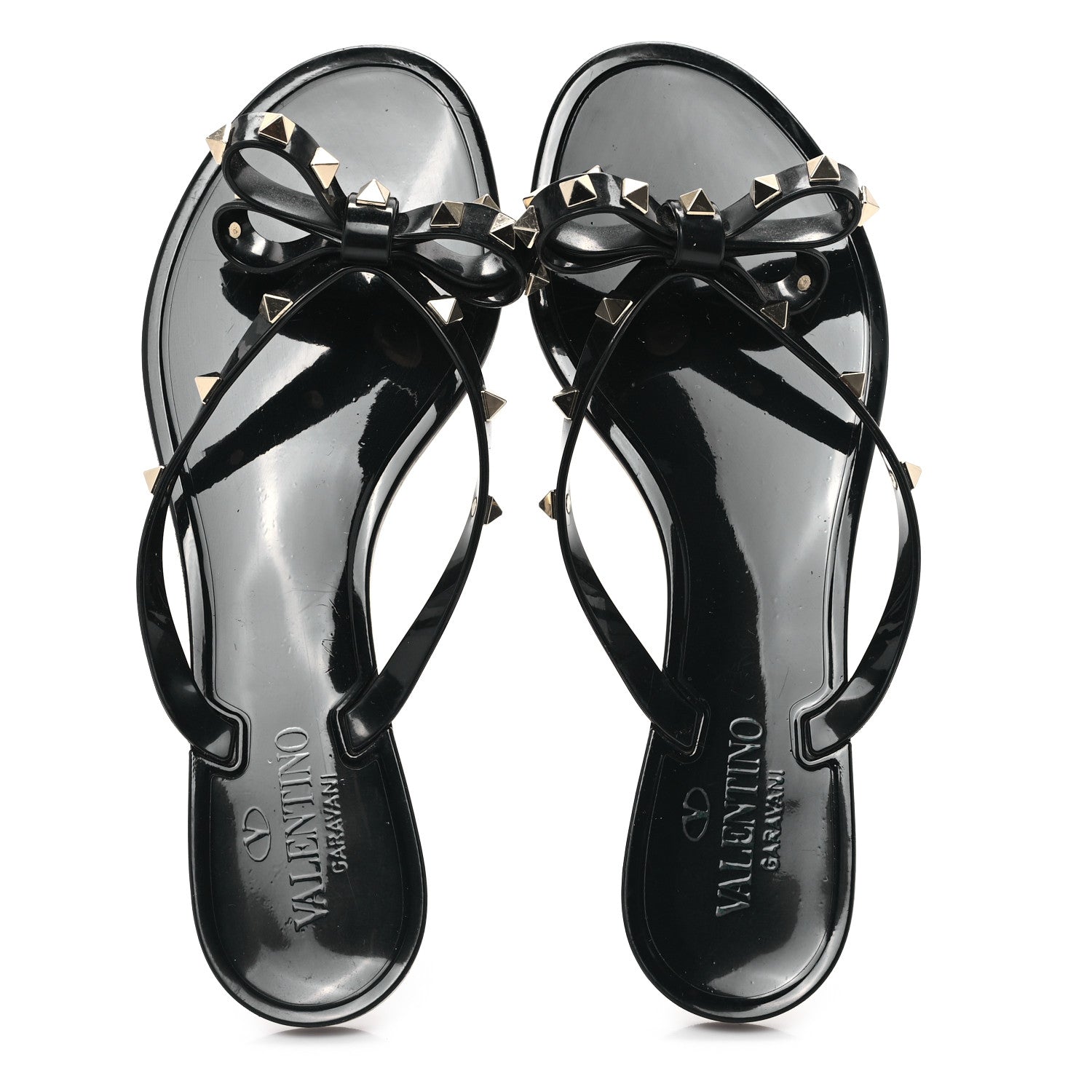 Valentino Garavani PVC Jelly Rockstud Bow Thong Sandals 40 Black 2 of 8