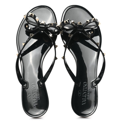 Valentino Garavani PVC Jelly Rockstud Bow Thong Sandals 40 Black 2 of 8