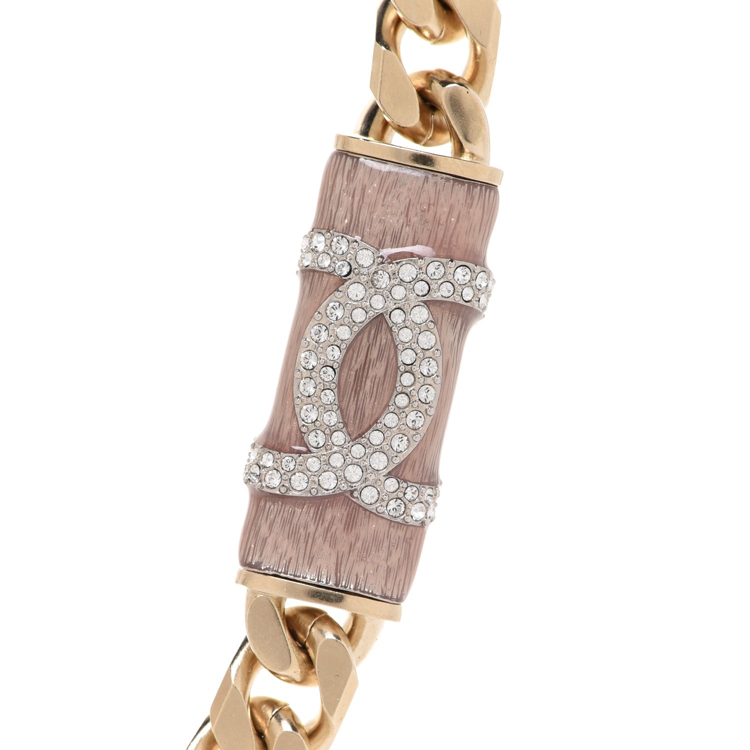 Chanel Crystal Strass CC Necklace Light Gold Pink 4 of 6