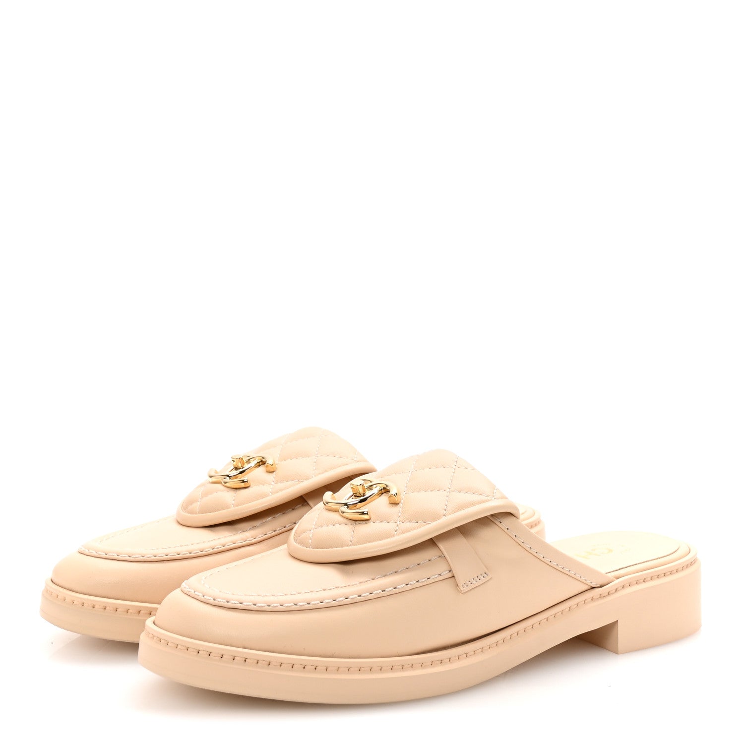 Chanel Lambskin Quilted CC Turnlock Mules 38.5 Light Beige 4 of 10