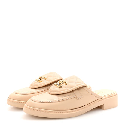 Chanel Lambskin Quilted CC Turnlock Mules 38.5 Light Beige 4 of 10