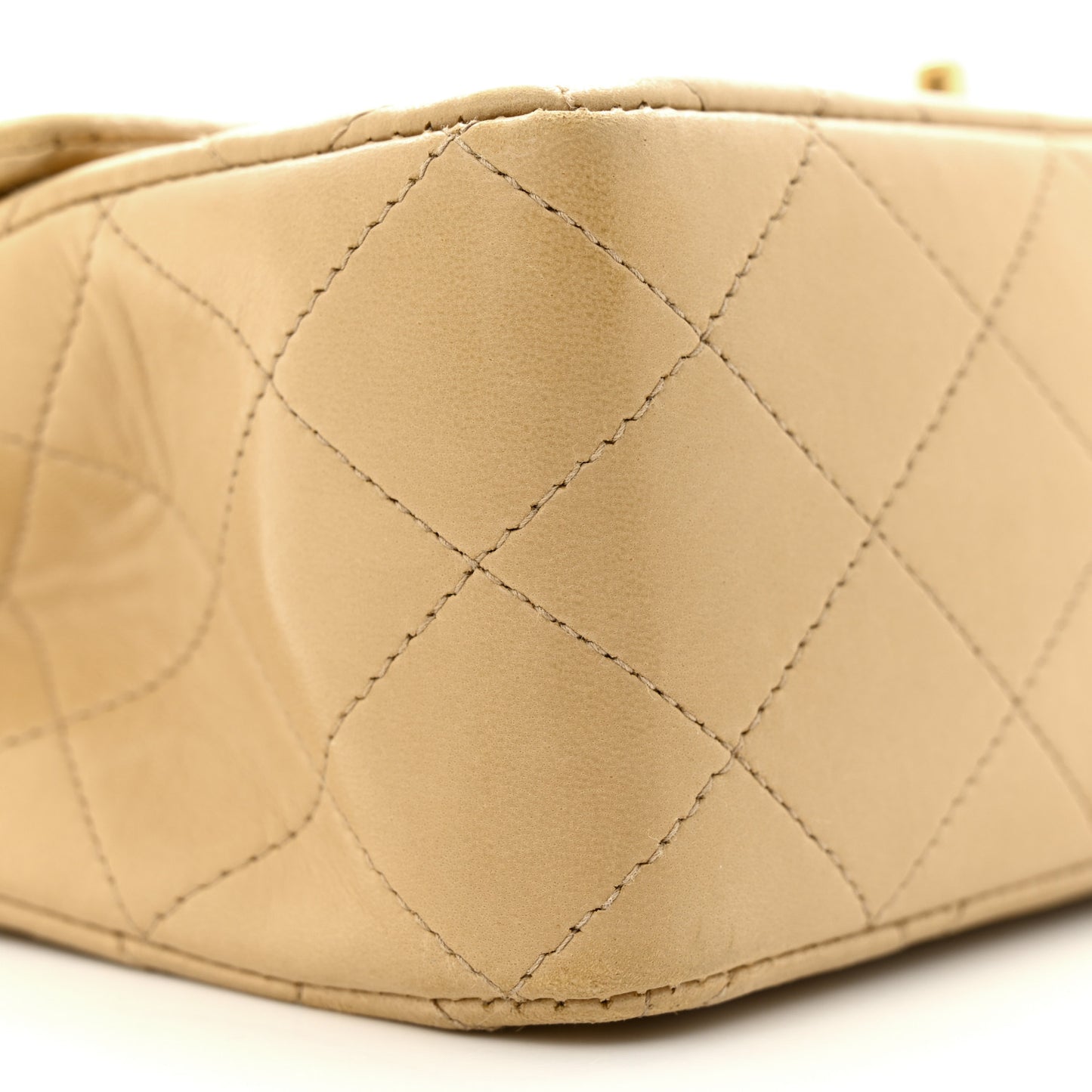 Lambskin Quilted Medium Double Flap Beige