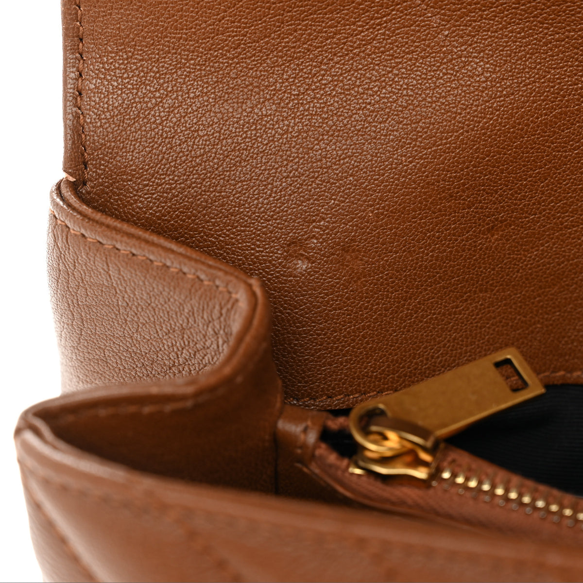 Sheepskin Matelasse Chevron Monogram Medium College Bag Cognac