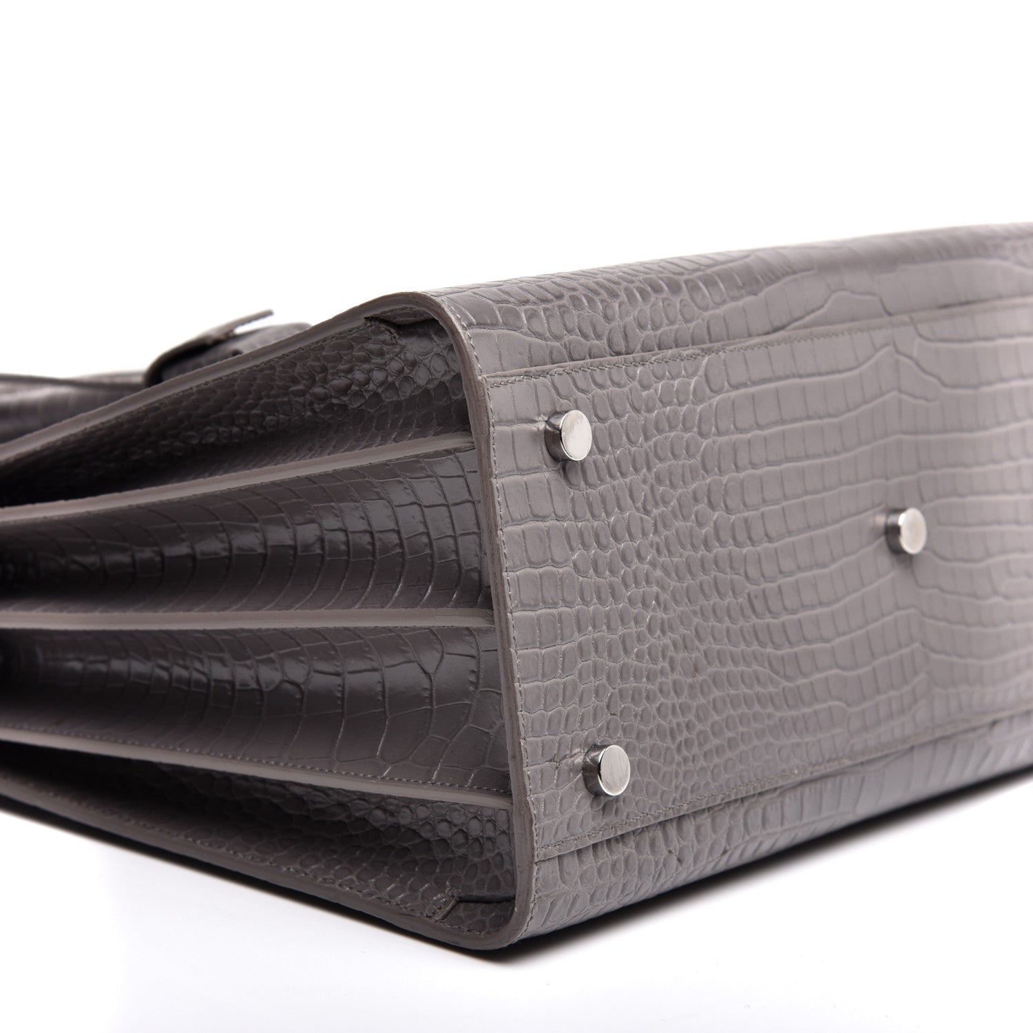 Saint Laurent Calfskin Crocodile Embossed Small Sac De Jour Fog 6 of 11