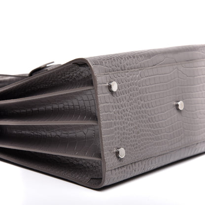 Saint Laurent Calfskin Crocodile Embossed Small Sac De Jour Fog 6 of 11