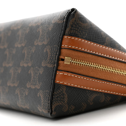 Celine Lambskin Triomphe Canvas Embroidered Logo Clutch With Chain Tan 10 of 10